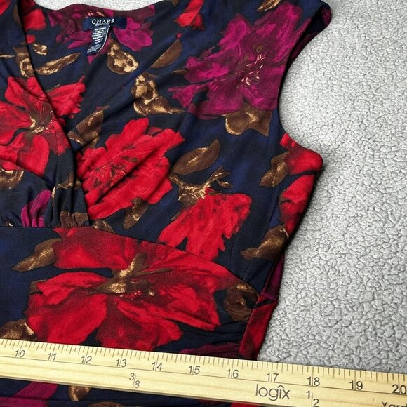 Chaps Dress Womens XL Dark Floral Ruched Cap Sleeve Surplice Sheath Stretch - Picture 8 of 10